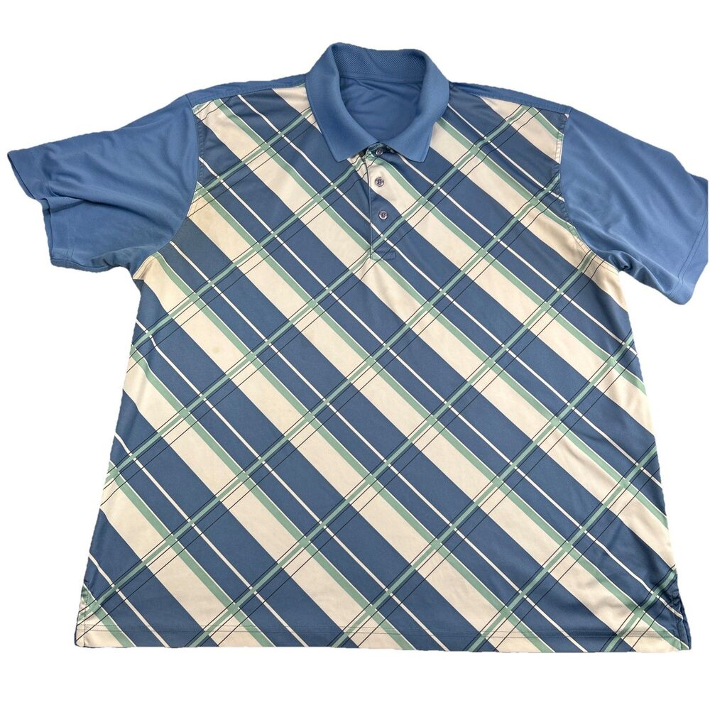 George Falls Creek Polo Shirt Men’s Lot 3XL Geometric Stripes Plaid Blue Golf - Picture 8 of 11